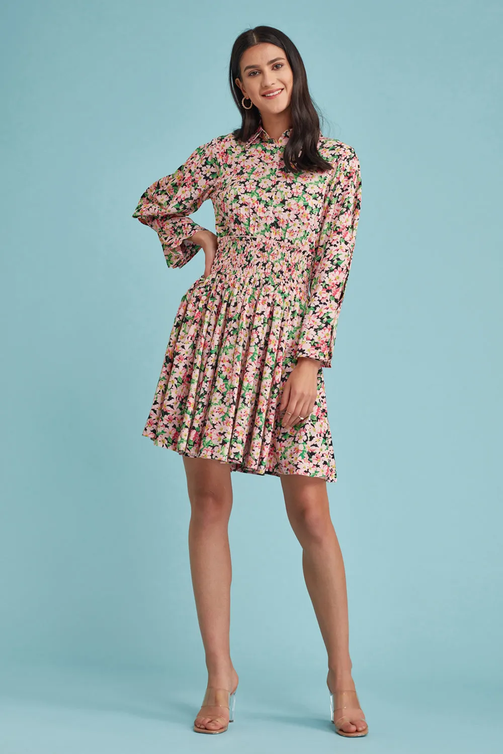 Floral Shirred Waistline Dress