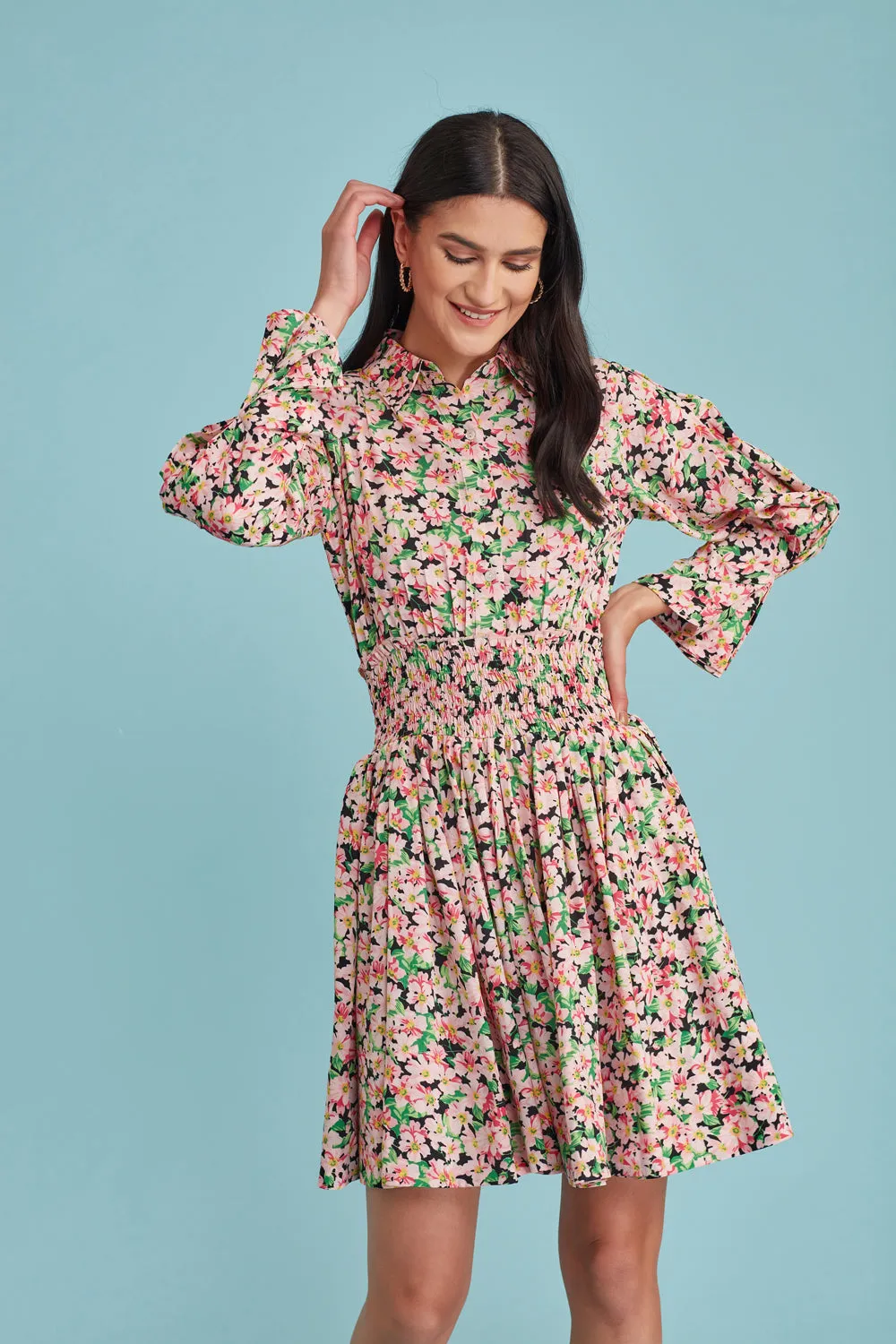 Floral Shirred Waistline Dress
