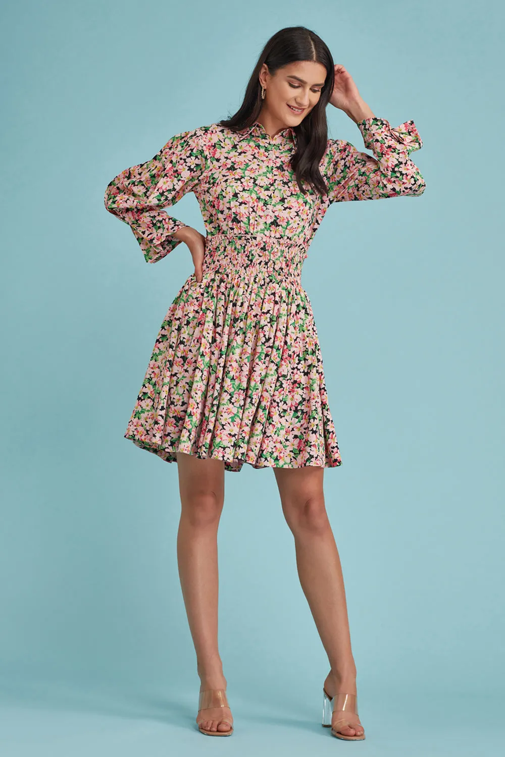 Floral Shirred Waistline Dress