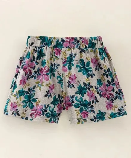 Floral with Frill Shorts - Grey