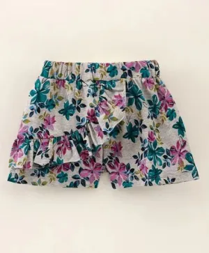 Floral with Frill Shorts - Grey