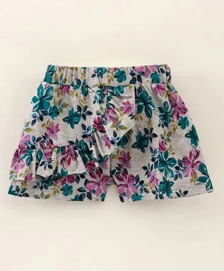 Floral with Frill Shorts - Grey