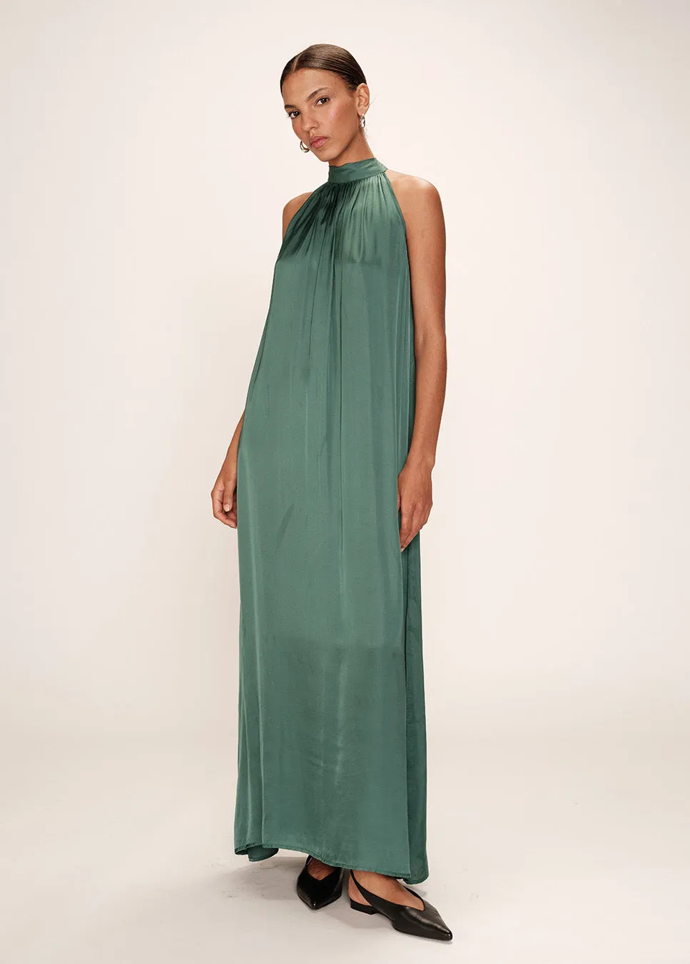 Grace & Mila Rose Maxi-jurk satijn halter groen
