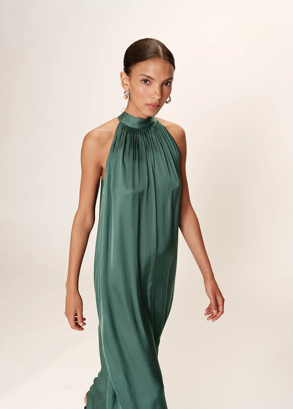 Grace & Mila Rose Maxi-jurk satijn halter groen