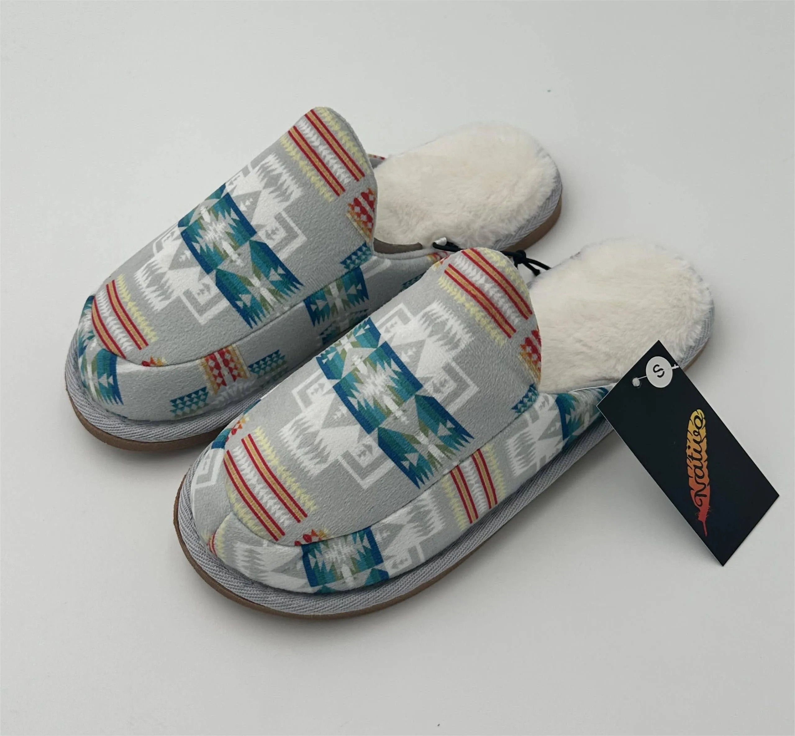 Grey Aztec Slippers