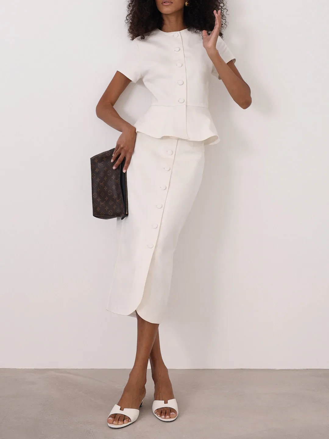 Hera Denim Button Up Top | White