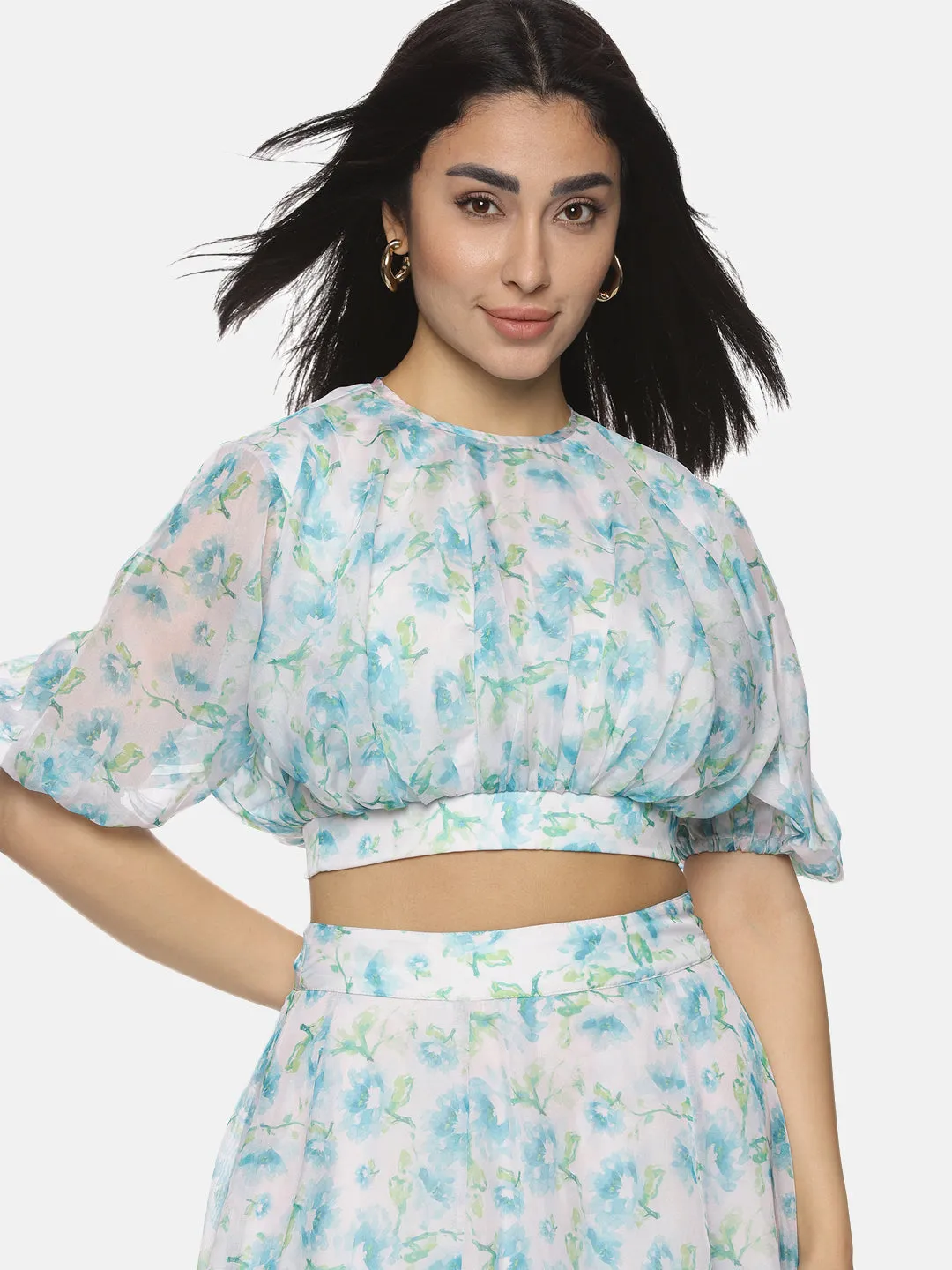 IS.U Floral White Organza Co-ord Set