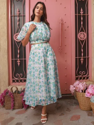 IS.U Floral White Organza Co-ord Set