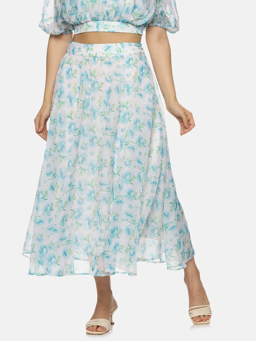 IS.U Floral White Organza Co-ord Set