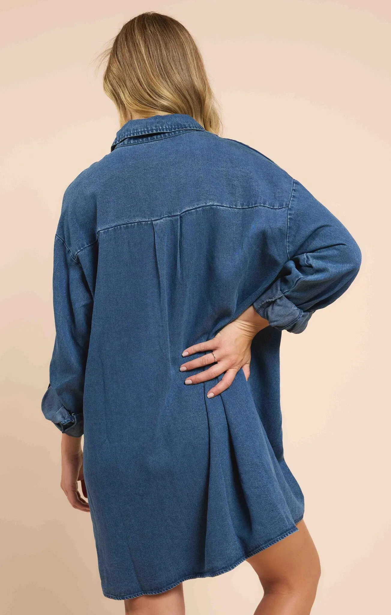 It's Pouring Collar Denim Dress - Dark Chambray