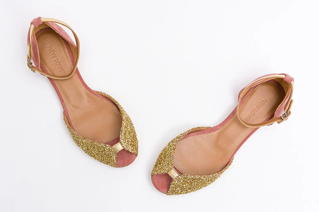 JULIETTE Glitter Gold Flat Peep Toe