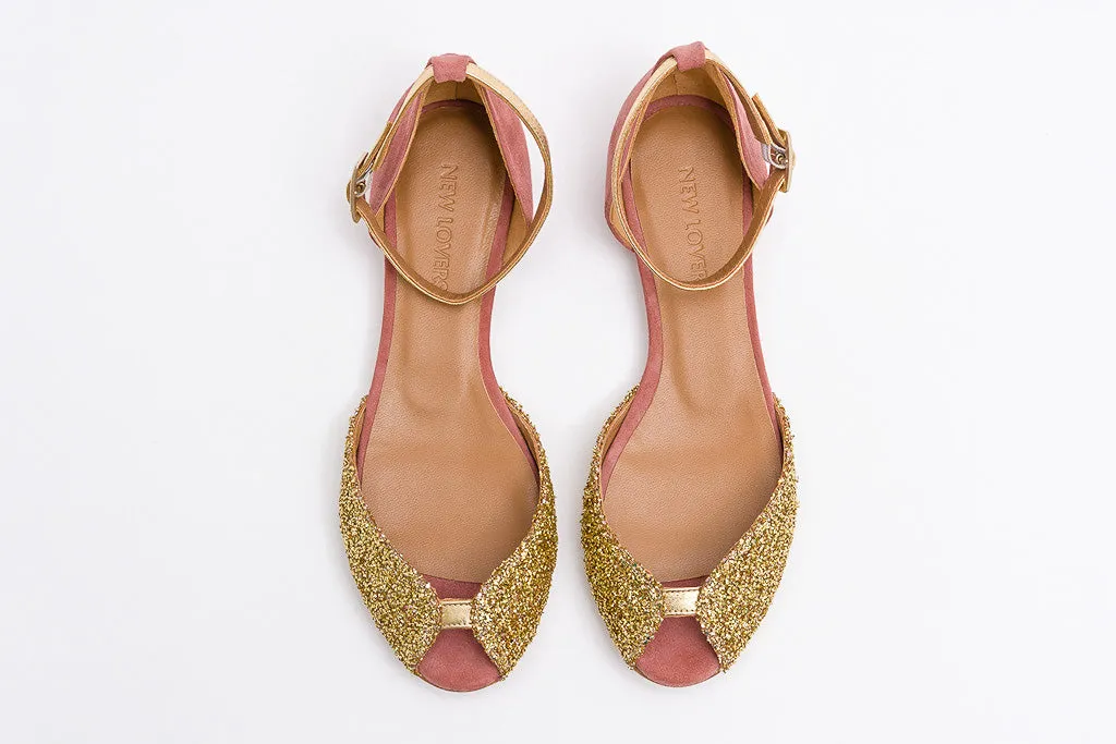 JULIETTE Glitter Gold Flat Peep Toe