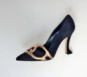 Manolo Blahnik Susidad 105 Black Suede with Rose Gold Leather