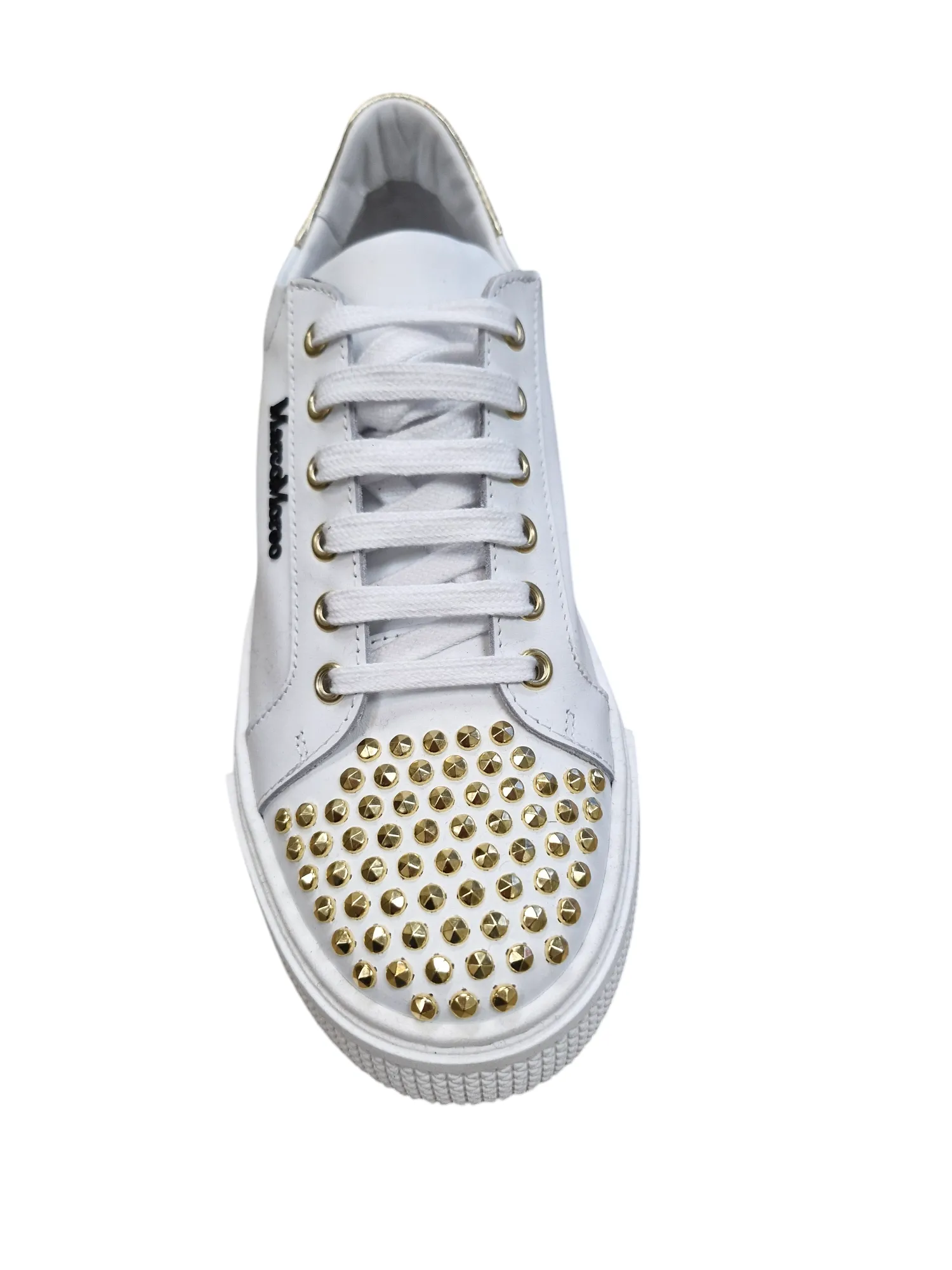Marco Moreo white leather sneaker with gold stud detail