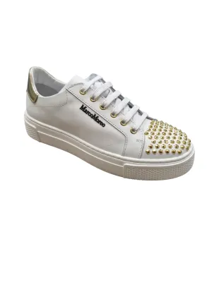 Marco Moreo white leather sneaker with gold stud detail