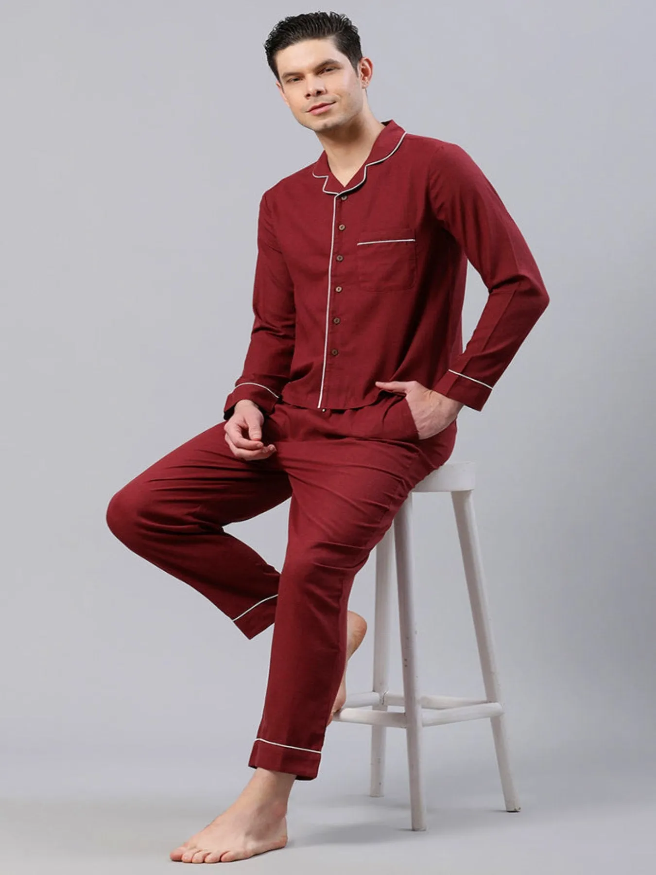 Maroon With Cord Detail Loungewear Set