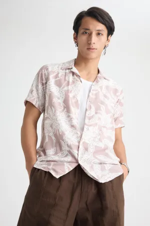 Men's Beige Abstract Print Shirt