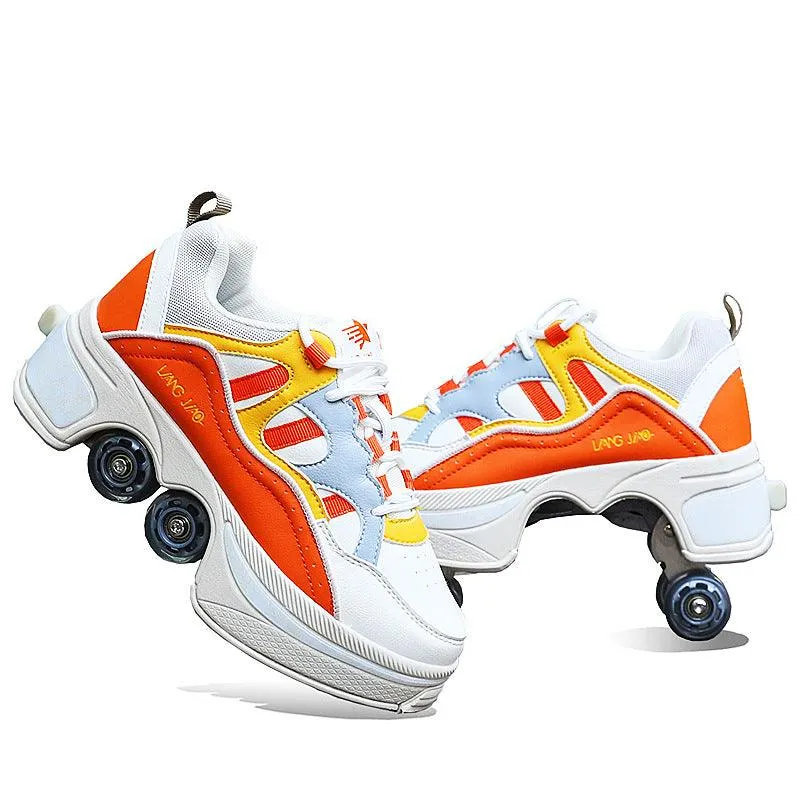 New Four-double Wheel Men's And Women's Children's Multi-color Pulley Shoes