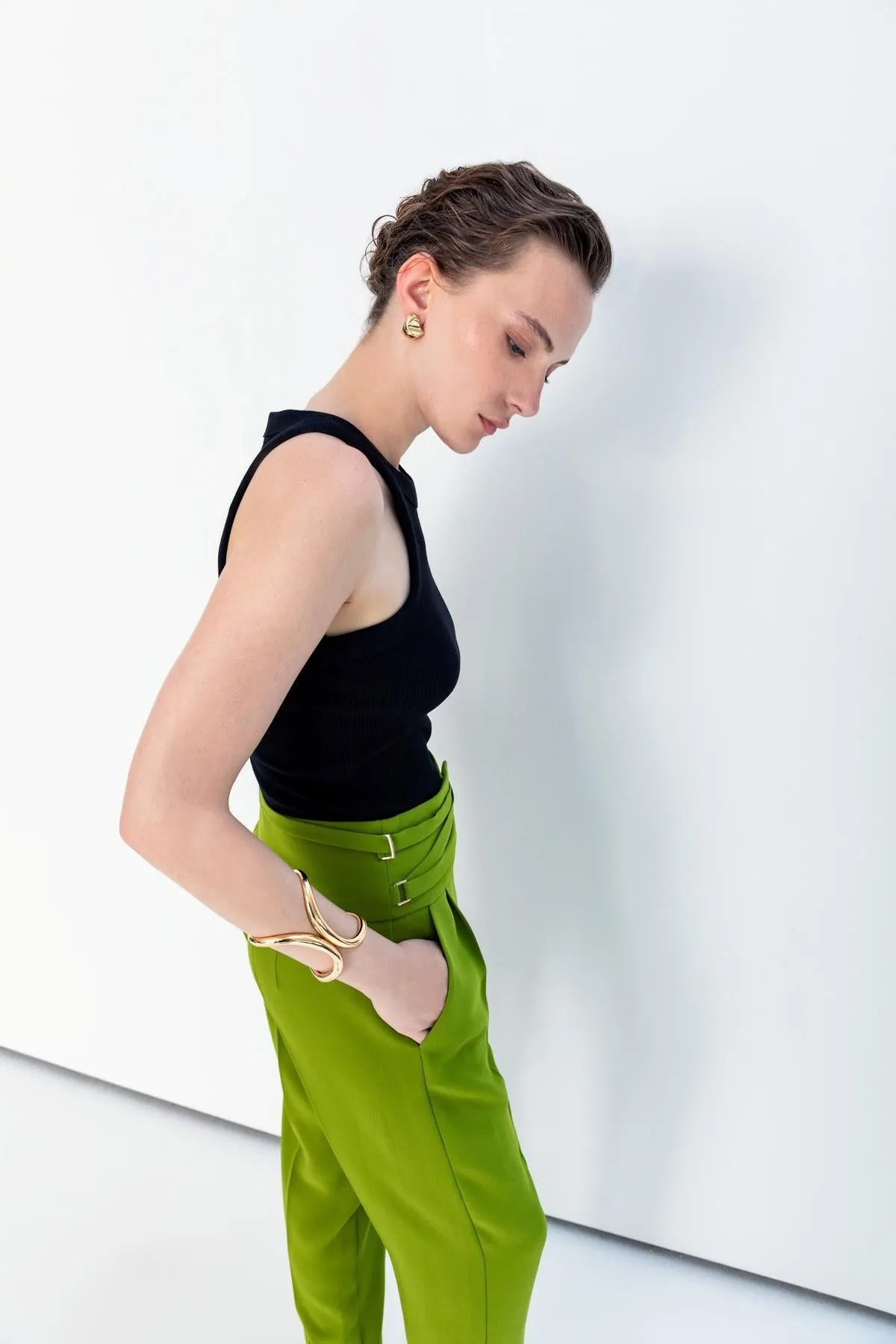 Pants with Lacing Detail Oil Green