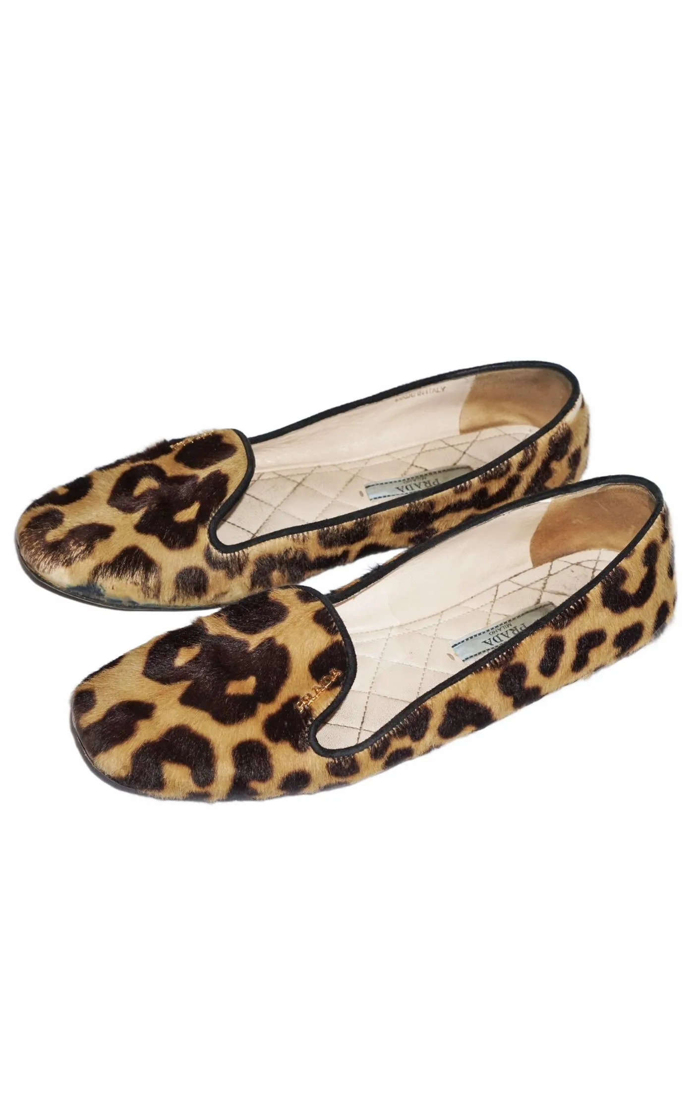 PRADA Logo Leopard Cheetah Calf Hair Slipper Flats