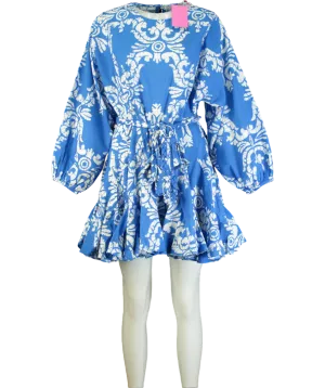 Rhode Resort Blue Ella Dress with braided belt - Batik Grid UK L