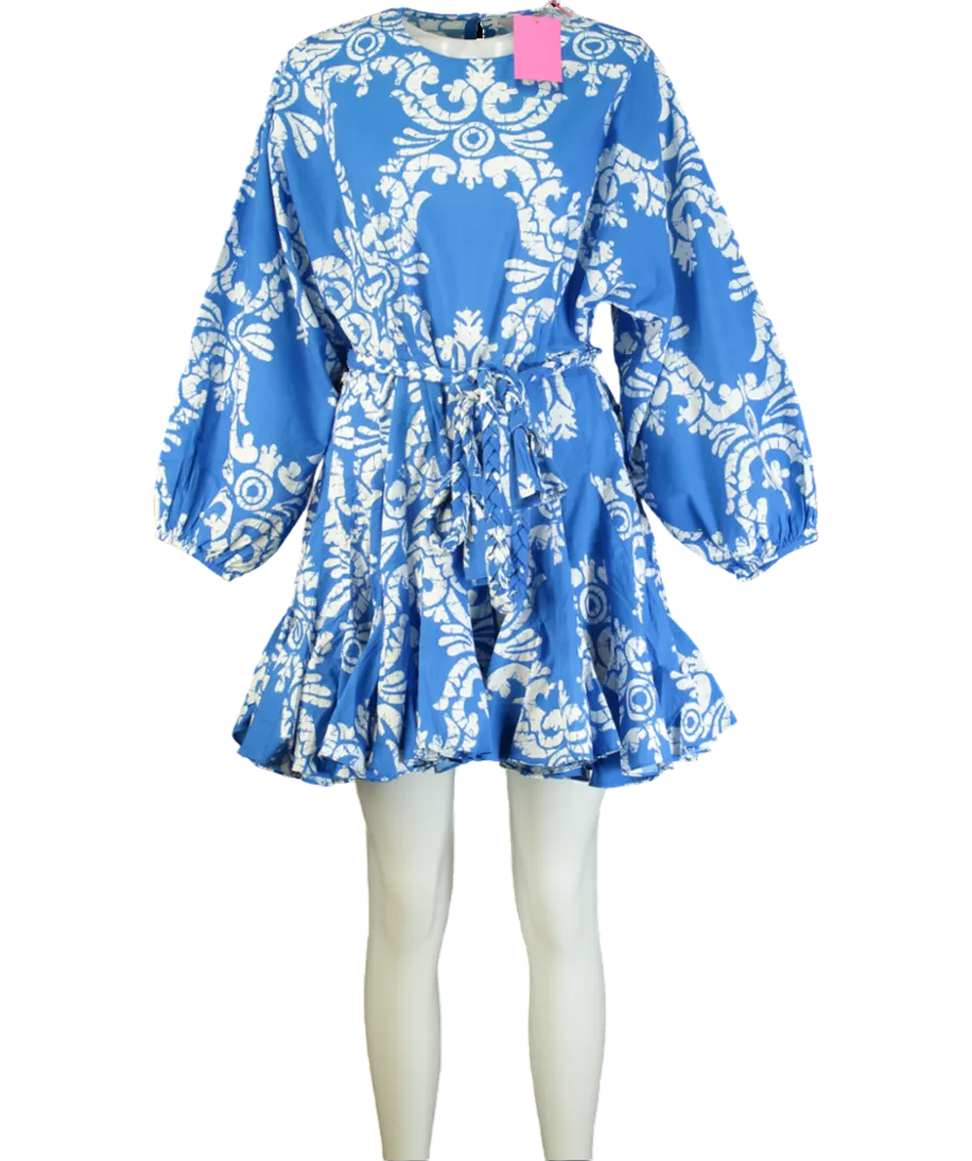 Rhode Resort Blue Ella Dress with braided belt - Batik Grid UK L