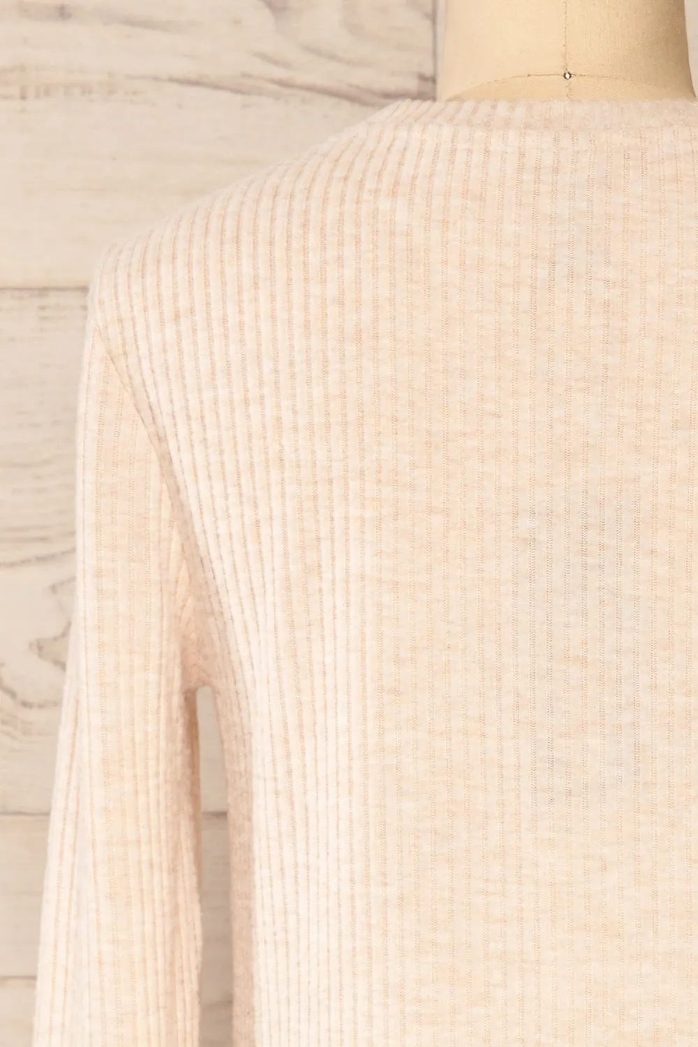 Seia Beige | Long Sleeve Ribbed Short Dress