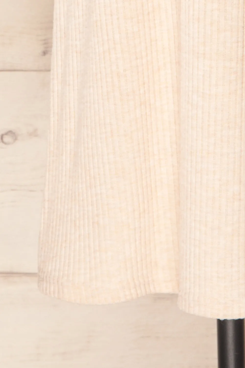Seia Beige | Long Sleeve Ribbed Short Dress