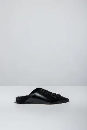 Simone Rocha Faux Fur Point Toe Lace Up Slipper