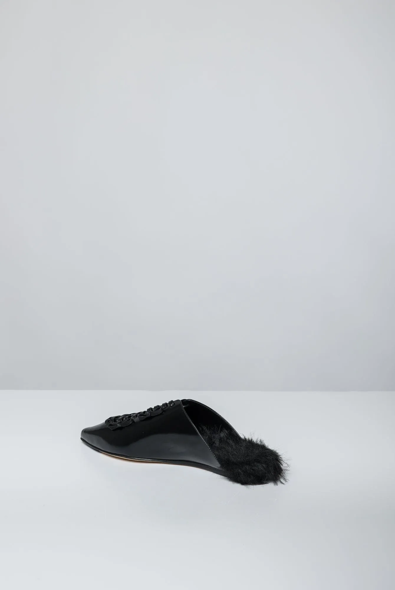 Simone Rocha Faux Fur Point Toe Lace Up Slipper