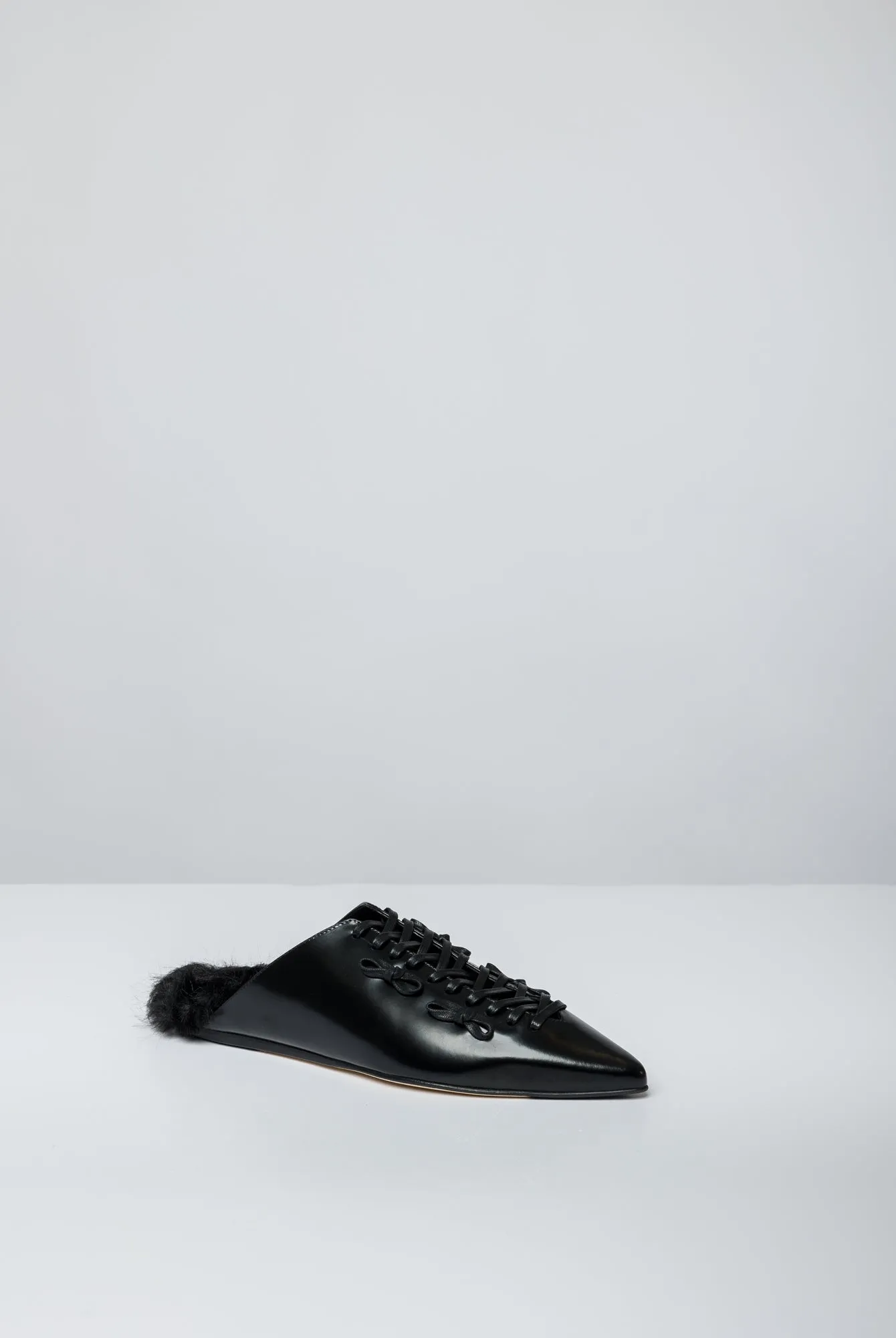 Simone Rocha Faux Fur Point Toe Lace Up Slipper