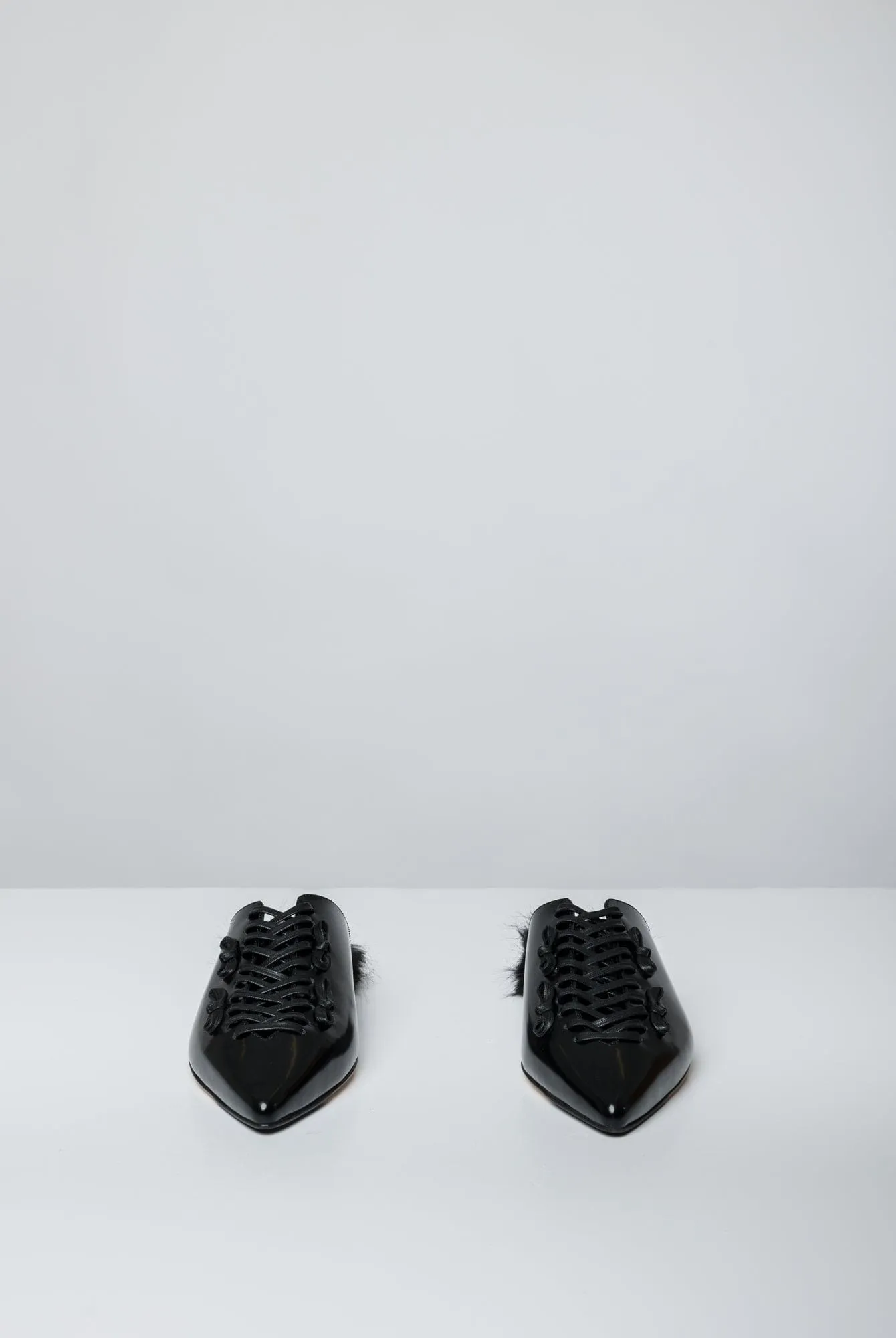 Simone Rocha Faux Fur Point Toe Lace Up Slipper