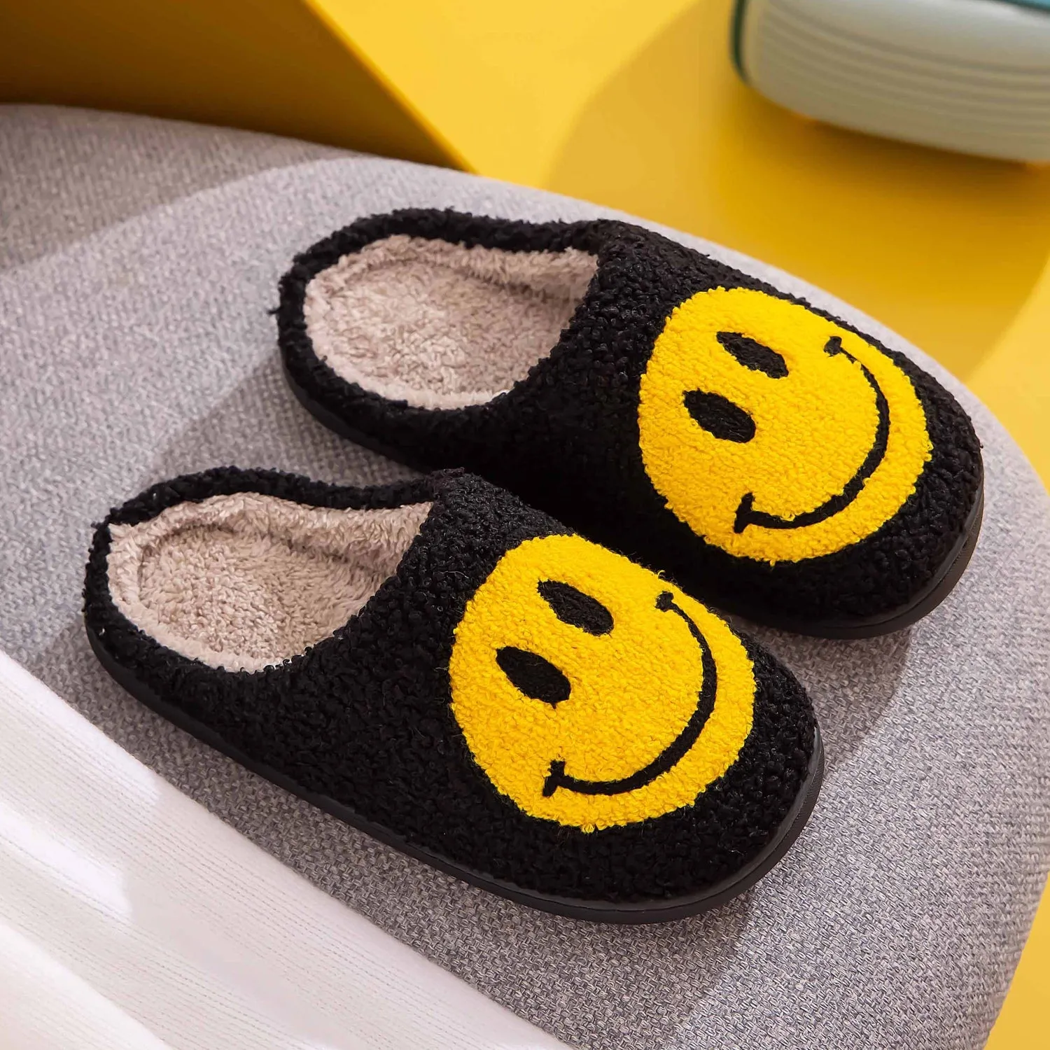 Smiley Face Slippers-BLACK/YELLOW