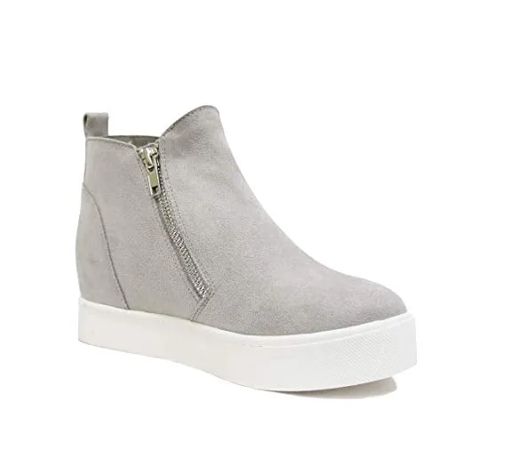 Soda Taylor Hidden Wedge Sneaker Shoes Side Zipper Light Grey