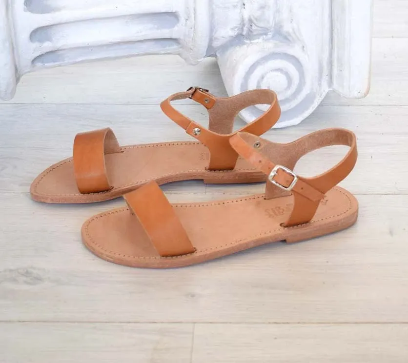 Tan sandals, Slide sandals, Ηandmade sandals, Bohemian leather sandals, Handcrafted leather Sandals, classic leather sandals, ANTIPAROS