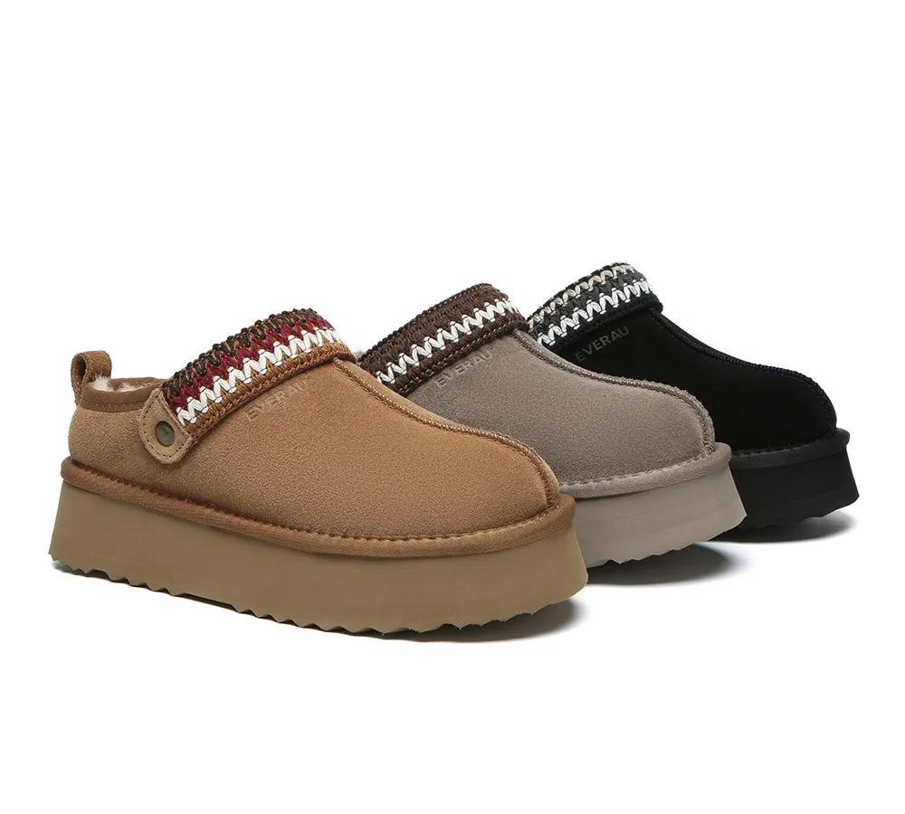 UGG Slippers Sheepskin Wool Slingback Kintted Platform Maeve