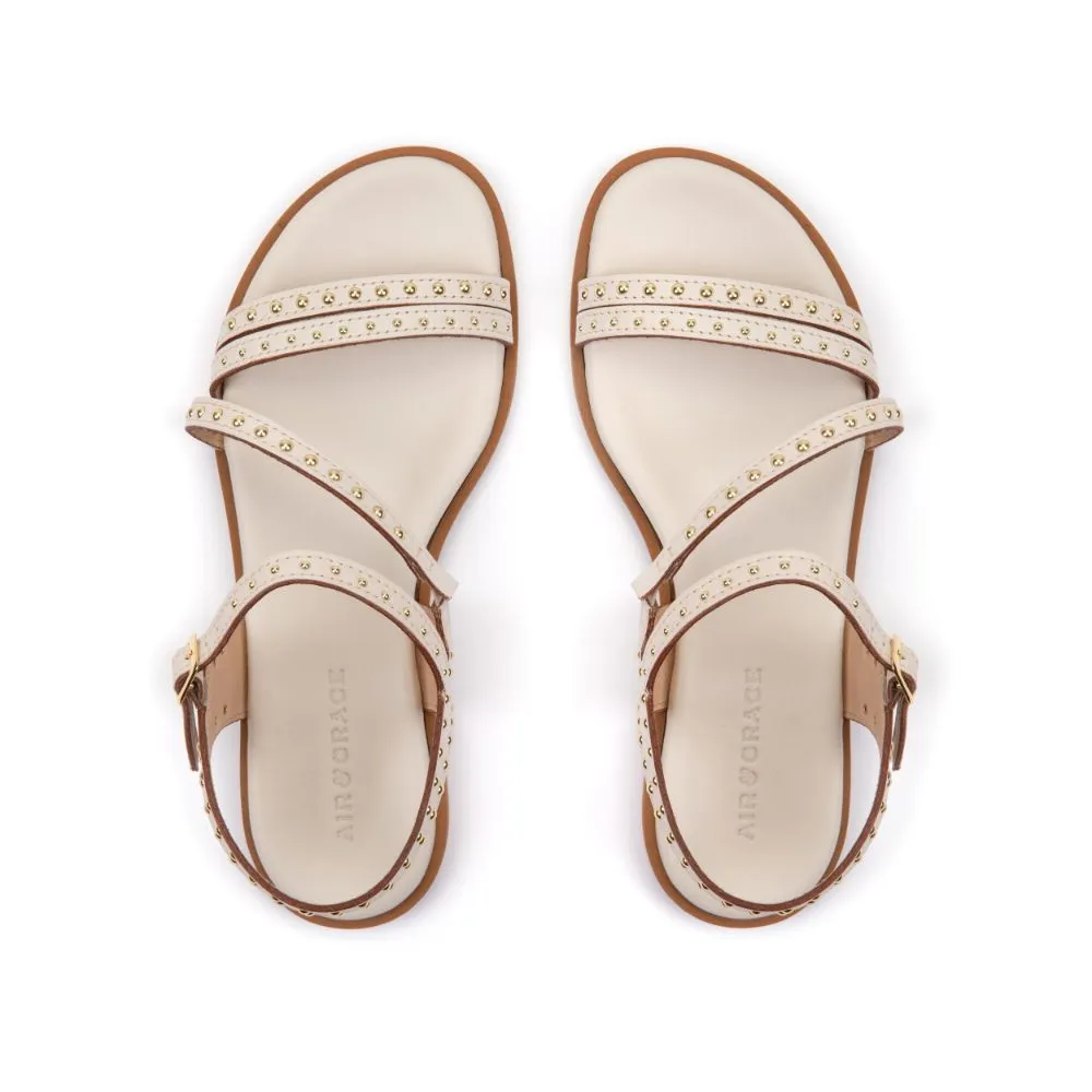 Valentina: Ivory Leather Studded Strappy Sandals