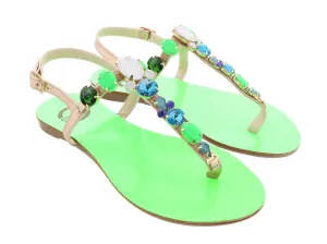 Ventutto Rio Green Crystal Cluster T-Strap Sandal