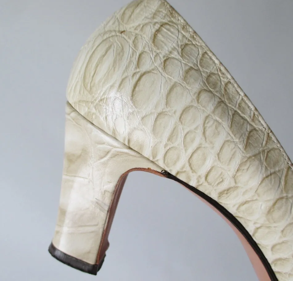 Vintage 60's Alligator Heels Shoes 7.5 AA