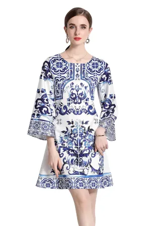 Women's Floral Print Lantern Sleeve Casual A-line Mini Dress
