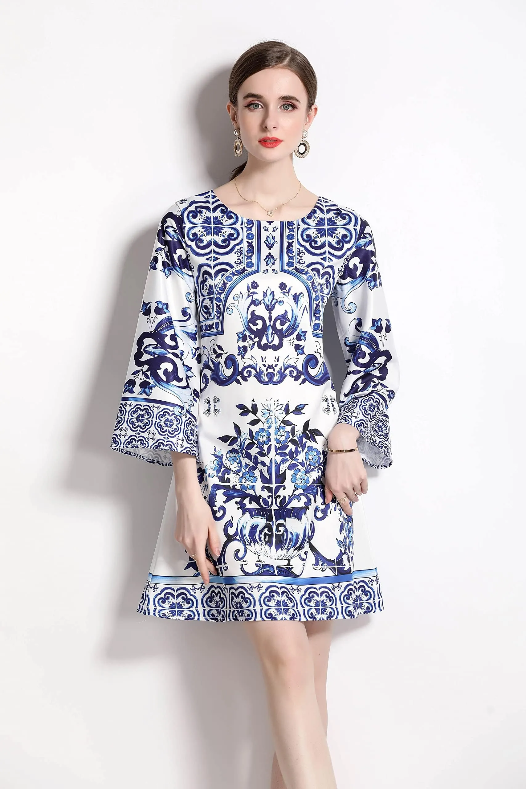 Women's Floral Print Lantern Sleeve Casual A-line Mini Dress