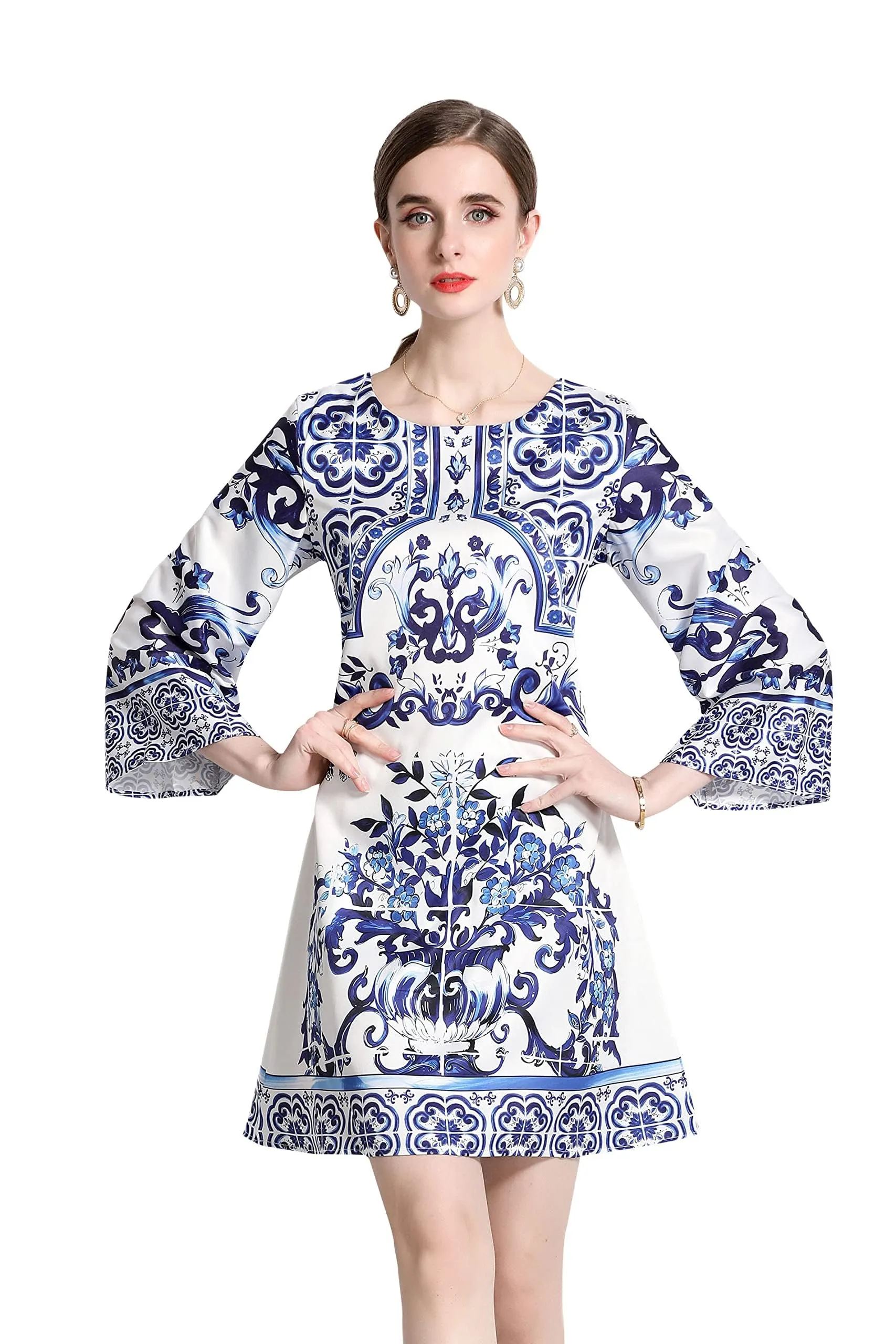 Women's Floral Print Lantern Sleeve Casual A-line Mini Dress