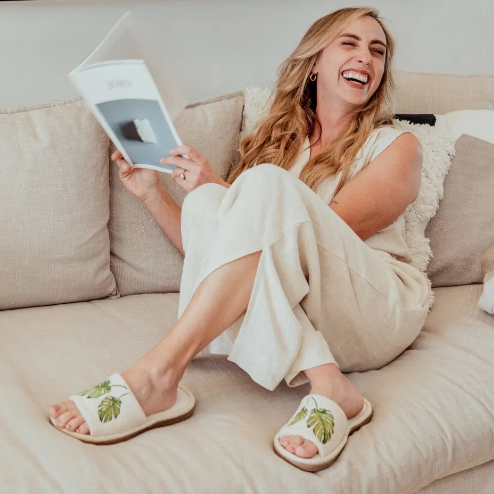 Women's Microterry Staycation Slide with Enhanced Heel Cushion