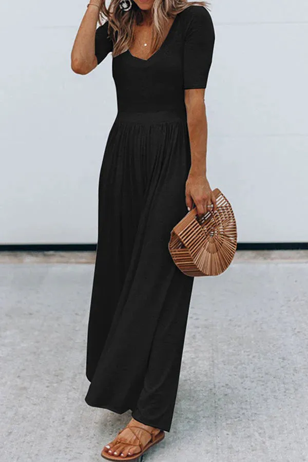 Women’s Stylish Scoop Neck Short Sleeve Jumpsuit | Ideal for Spring/Summer