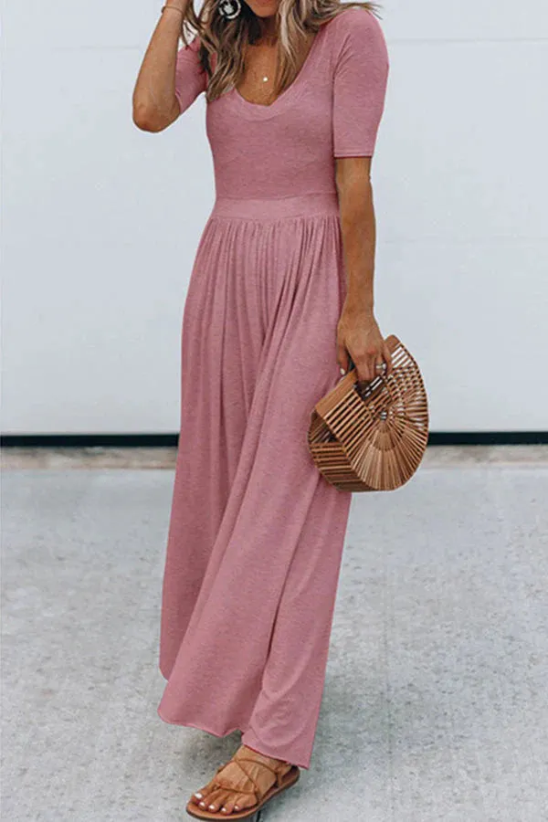 Women’s Stylish Scoop Neck Short Sleeve Jumpsuit | Ideal for Spring/Summer