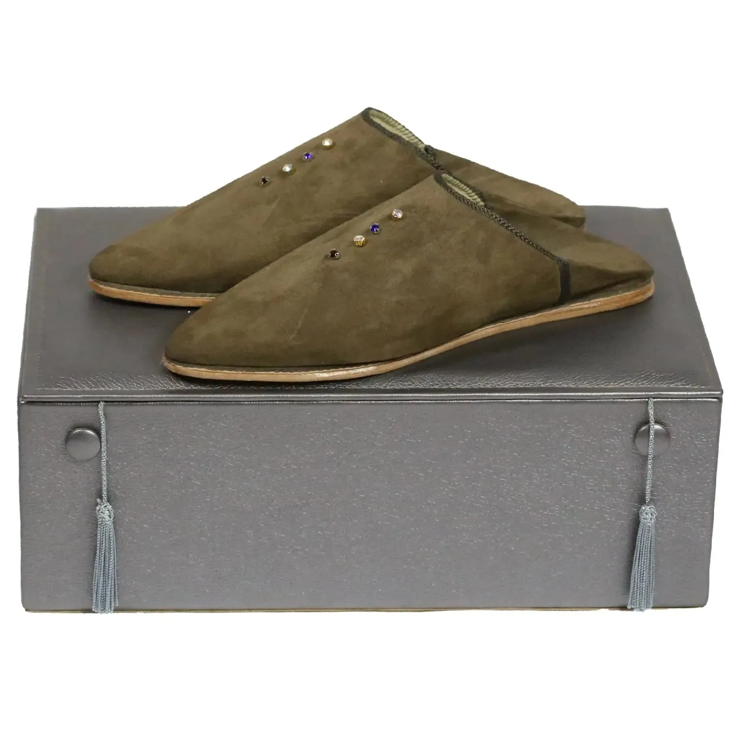 Women's Suede  Moroccan Babouches - Earthy Brown Suede